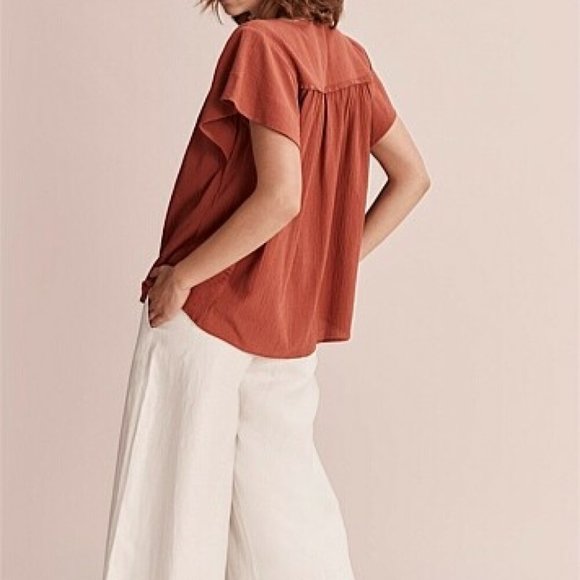 COUNTRY ROAD Crinkle Popover Crepe Cotton Rust Top Blouse - Picture 6 of 16